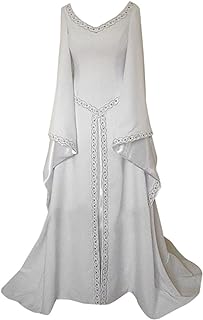 Vestido de manga larga para mujer, largo medieval, cuello en V, vestido de mujer