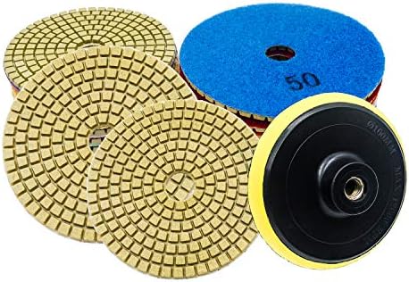 Diamond Polishing Pads, 4 inch Wet/Dry 9 Piece Set Polishing Kit with Backer Pad for Granite Marble Concrete Stone