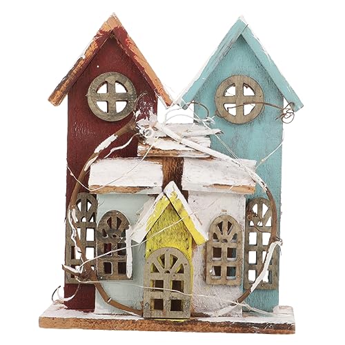 GOOHOCHY Micro House Decoration Battery-Free Christmas Mini Wooden House Xmas Supply for Decorations