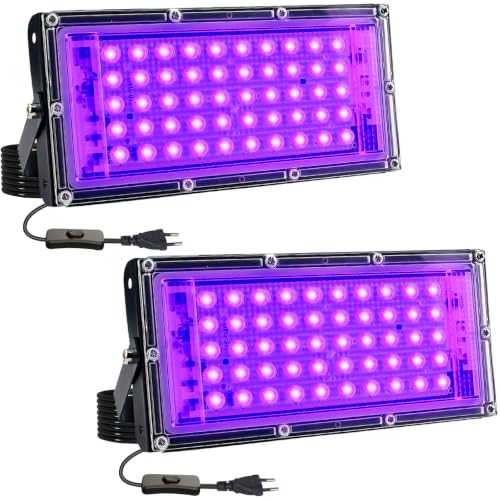 CREATESTAR Luz Negra Ultravioleta 50W, Foco de luz negra LED, Luz UV impermeable IP65 luces negras para Bar Discoteca Pinta Halloween Corporal fiesta luminosa iluminación de escenario (2)