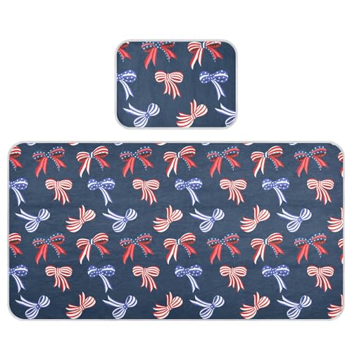 Takiito Independence Day Bows Baby Cooling Mattress Pad, Soft & Breathable Cooling Mat Keep Baby Cool in Summer 28x52 in, Nursery Essential