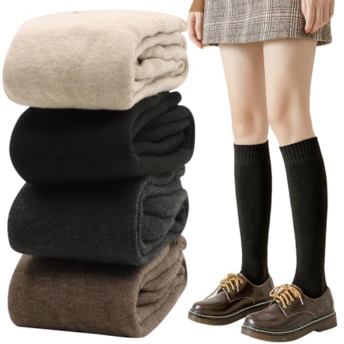 VEGCOO 4 Pares Calcetines Termicos Largos Altos para Mujer,