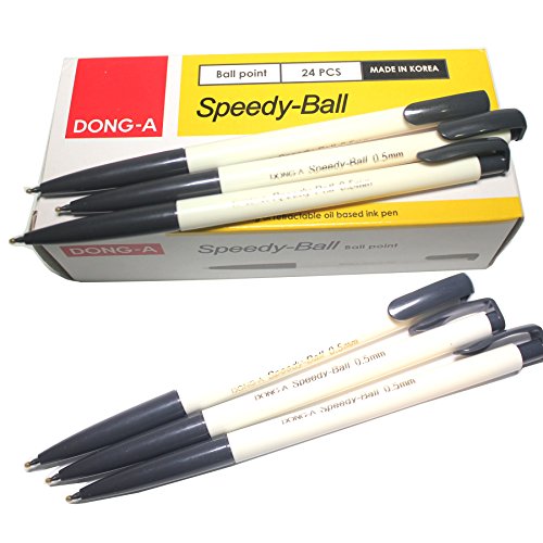 Dong-A Speedy-Ball 0.5 Mm Smooth Writing Retractable Oil Based Ink Ball Point Pen Dozen Box (Pack Of 24) - Black #TOP2
