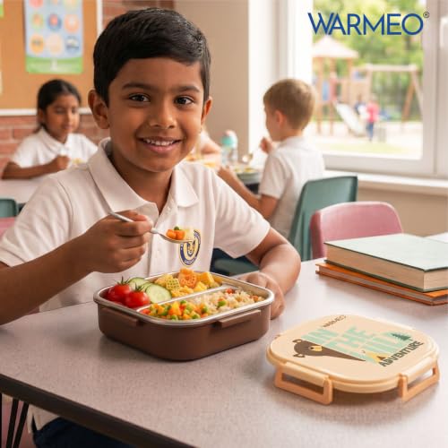 Image of WARMEO Jerry Insulated Lunch Box with Two Compartment BPA Free, Kids Lunch Box,Food Grade Ideal for School, Picnic, Office & Outdoor - 500ml Bear, Stainless Steel