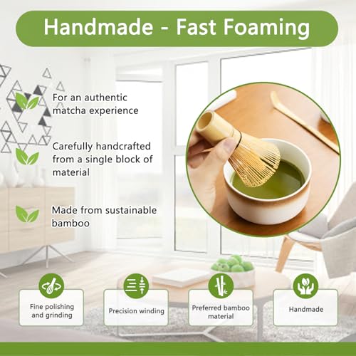 Fruste di Bamboo Set di 3 Pezzi giapponesi Matcha con 2 cucchiai Matcha 1 frusta Matcha in bambù 80-100 setole - immagine 5