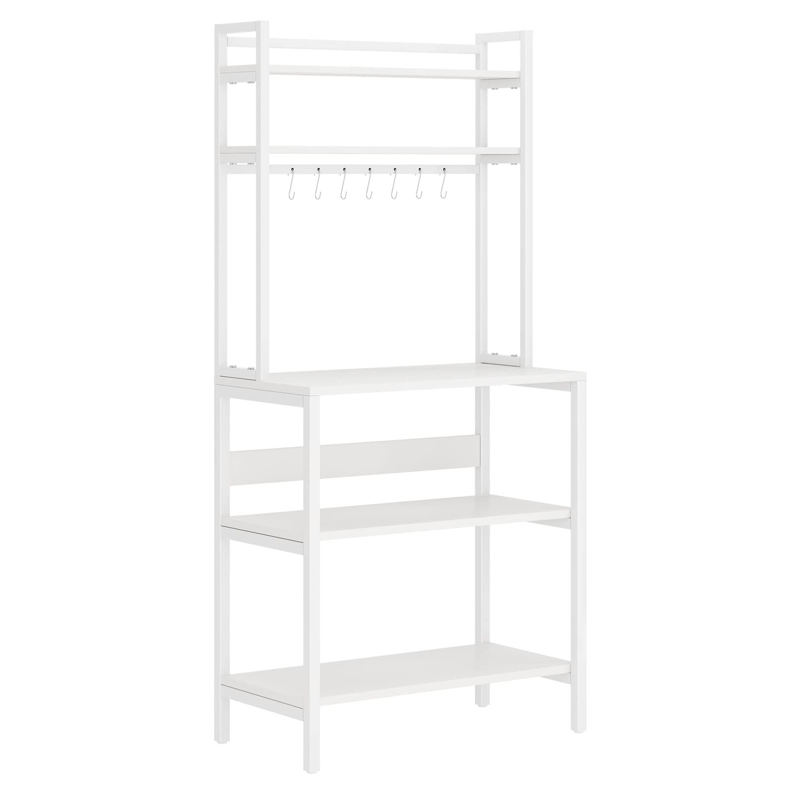 sogesfurniture Scaffale industriale a 5 ripiani per forno a microonde con ripiani bar da caffè per soggiorno, scaffale portaoggetti per ufficio a casa, 8 ganci, bianco