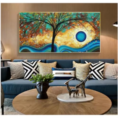 Peinture abstraite arbre au coucher du soleil toile géante pour salon 90x180cm