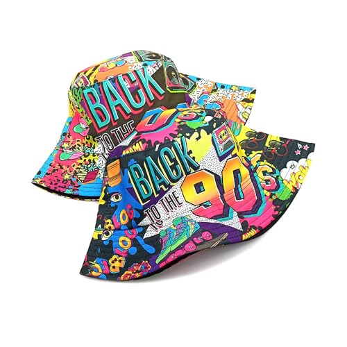 BelleVive Sombrero de cubo retro estilo 80 90 Sombrero de pescador de moda unisex Sombrero de pescador reversible de doble cara sombrero de sol plegable gorra de sol rave fiesta accesorios para mujer