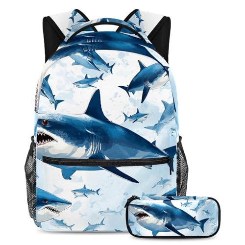 Cartable requin cool 16 pouces avec trousse scolaire pour garçon et fille