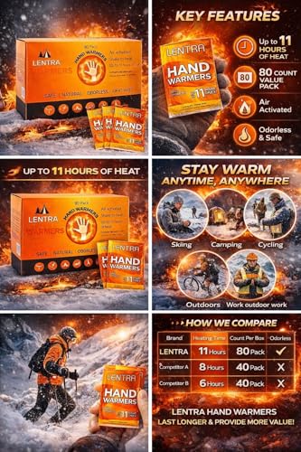Image of Hot Hand Warmers - 80 Count - 11 Hours Long Lasting Air Activated Heat Packs for Hands, Toes and Body, Natural Safe and Odorless Single Use Up to 11 Hours of Heat - TSA Approved