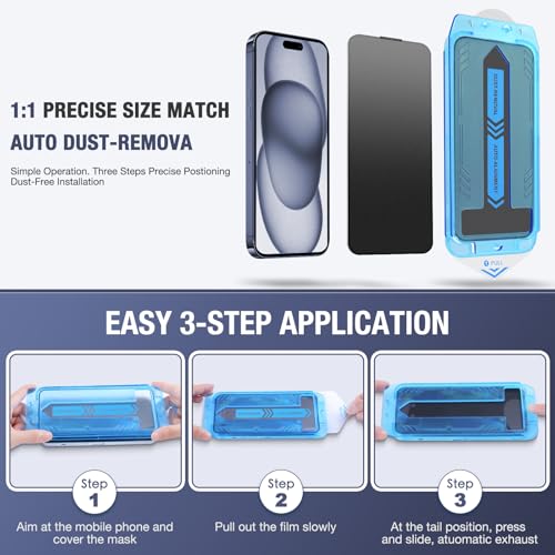 Image of 2-Pack Matte Privacy Screen Protector for iPhone 15 Pro Max 6.7-inch, 9H Tempered Glass, Full Coverage, Anti-Fingerprint, Auto Dust-Elimination, No Bubble, Easy Installation