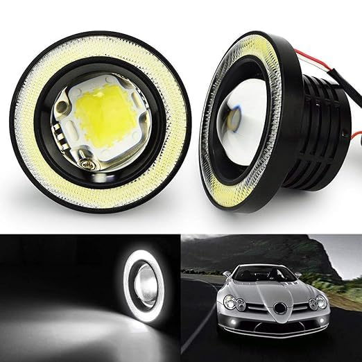 MALIK AUTO 2x Round 3.5" COB LED Fog Light Bulbs Angel Eye Projector Fog Lamp High Power Bright DRL Halo Ring-image-43
