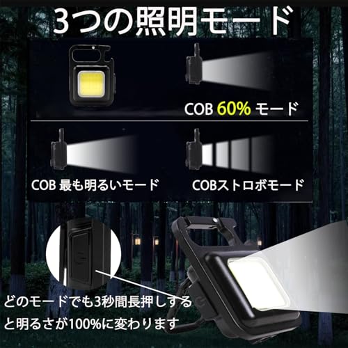 WejaGO ミニ COB 懐中電灯 充電式 キーホルダー 懐中電灯 ライトモード3種 携帯用 ポケットライト 格納式スタンド/栓抜き/マグネットベース付き 釣り/ウォーキング/キャンプ用 254180 の商品画像 1
