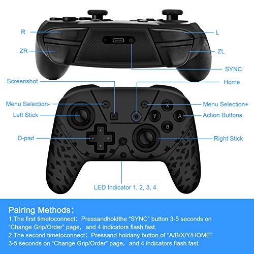 Wireless Switch Pro Controller for Switch/Switch Lite,1200mAh Built-in Rechargeable Battery Controller Gamepad Joystick. Support Screenshot and Twitch Movement, Compatible with Windows PC (Black) - Thumbnail 4