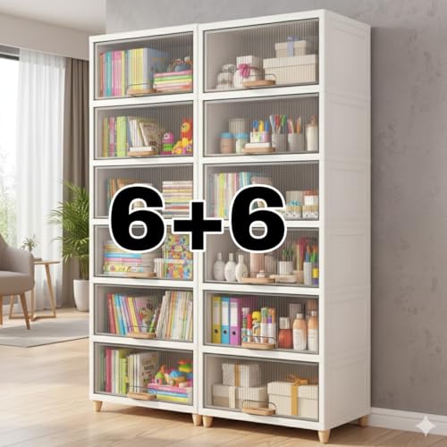 Image of mechdel Cupboard Rack for Clothes Plastic Cabinet for Storages Foldable Wardrobe for Clothes Plastic Cloth Rack for Storages Clothe Storage (Cupboard Rack-1 Door - Transparent, 6+6 (Set))