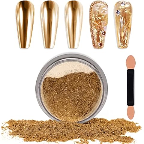 Laza Chrome Nail Powder Mirror Effect Metallic Dust Holographic Glitter Glazed Manicure Decoration Reflective Pigment for DIY Gel Polish Nail Art, Resin Craft, Gifts - Gold Cover