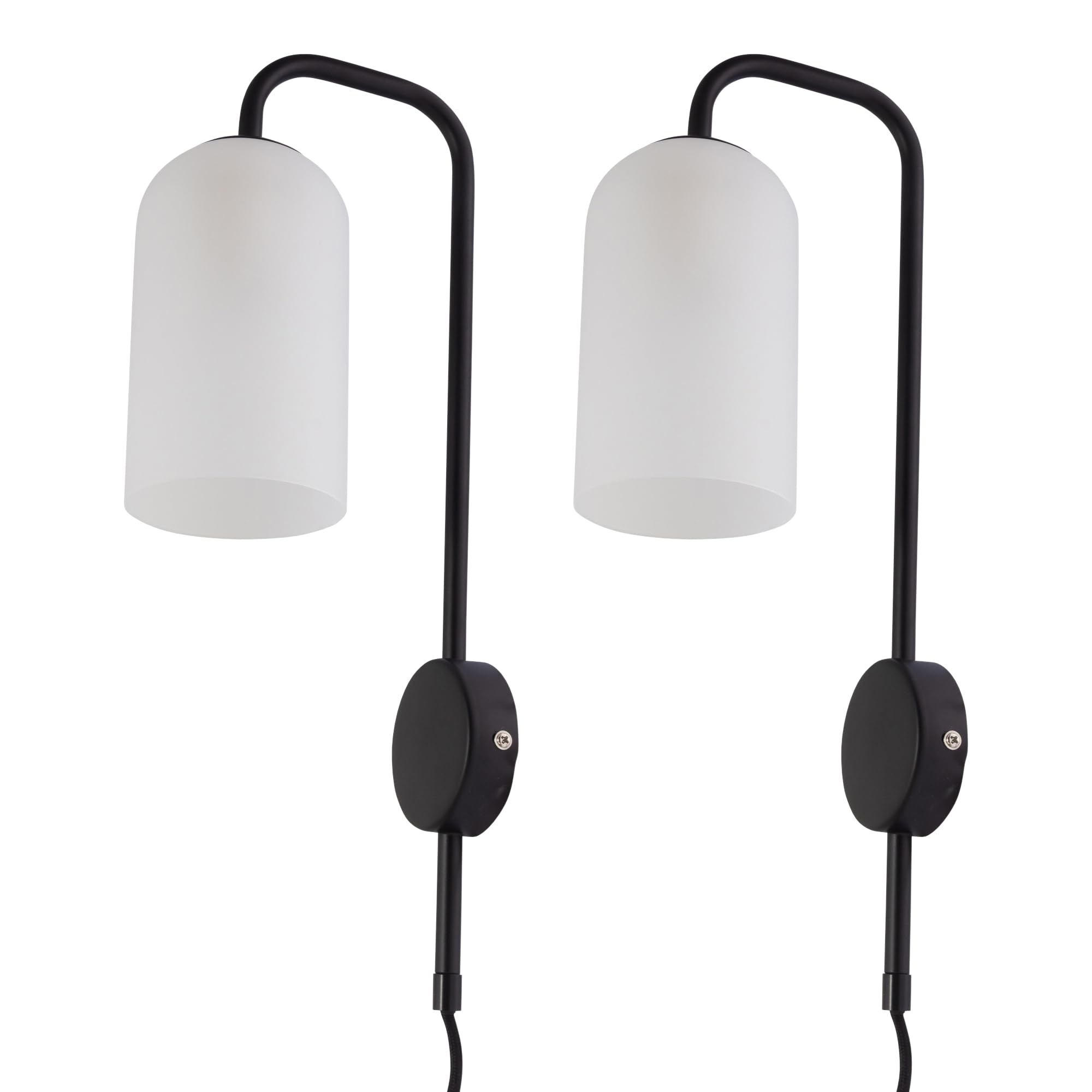 Set of 2 Victoria - Black Plug in Wall Lights Frosted Glass Shades