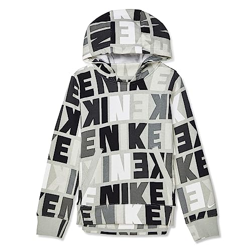 Nike Girl's NSW Fleece Hoodie Logo Print (Little Kids/Big Kids) Light Smoke Grey/Light Smoke Grey/White XL (18-20 Big Kid)