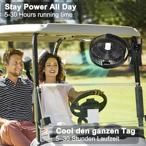 8.3 Inch 12000mAh Clip Fan with Remote & Power Display, USB Rechargeable with LED Lights, 5 Speeds Battery Operated Fan with Timer, for Golf Cart Office Outdoor Travel Camping Tent Gym Treadmill - Image 3