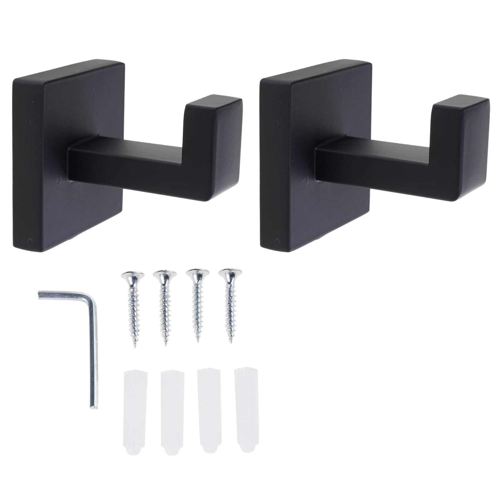 Msioytog 2Pcs Matte Black Square Hook Rustproof for Hanging Towels Clothes and Bags Shower Hook
