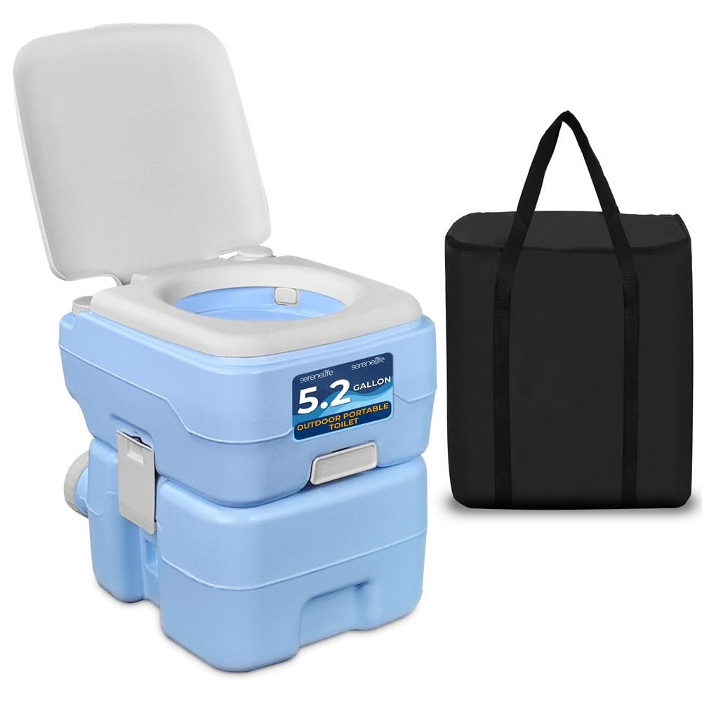 SereneLife 20L Outdoor Camping, Portable Toilet, Comfortable Flushable Portable Toilets for Adults, Travel Toilet, Porta Potty Loo, Detachable Waste Tank- Leak Proof & Carry Bag
