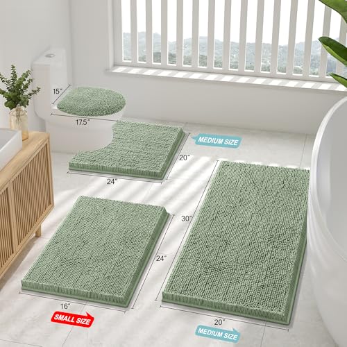 Smiry Luxury Chenille Toilet Rugs U-Shaped 20x20, Soft Absorbent Non-Slip Contour Bathroom Rugs for Toilet, Machine Washable Contoured Bath Mats, Sage Green
