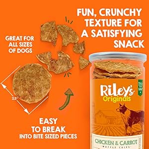 Rileys waffles hen chips for canine w carrots  usa sourced hen canine treats restricted ingredient canine treats dehydrated jerky treats made in usa   cucciolini doodles