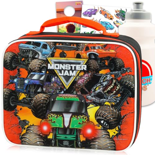 Monster Jam Lunchbox for Boys Bundle w/Insulated Lunch Bag + More