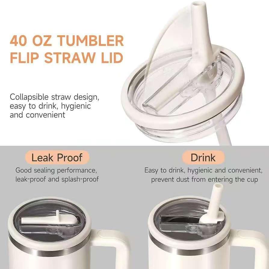 40 oz Tumbler with Handle, 100% Leakproof Insulated Tumbler with Lid and Straw, Stainless Steel Travel Mug, Water Bottle with Flip Straw, Keep Drinks Cold or Hot, White - Image 4