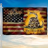 FLAGWIX 3x5 ft American Patriotic Gadsden Flag - Double Sided, Heavy Duty Canvas, Fade Resistant - Patriotic American House Flags, 4th of July Decorations For Indoor, Outdoor Decor Flag with Grommets