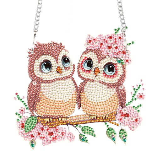 Image of AiYuanzsh Owl Couple Diamond Art Hanging Ornament, 5D DIY Special Shape Diamond Painting Suncatcher Kit for Adults, Handmade Mosaic by Number Pendant Gift for Valentine's Day