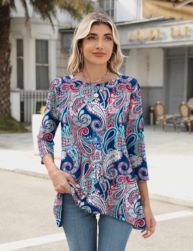 LOMON 3/4 Sleeve Tunic Tops for Women Loose Fit Dressy Casual Blouse Flowy Shirts to Wear with Leggings S-3XL