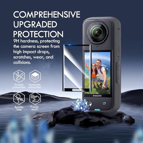 Image of Action Pro 2 Pack Screen Protector Film + Silicone Lens Cap Compatible with Insta360 X4 Camera Accessories, Full Screen Coverage & Easy Installation Kit