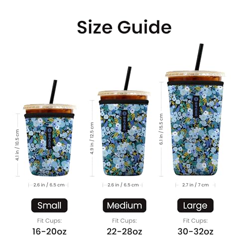 Image of Iced Coffee Sleeve - Neoprene Reusable Cup Sleeves for Drinks, Insulated Drink Sleeves to Keep Hands Dry & Drinks Cold, Stylish & Durable Coffee Sleeves (Frosted Bloom, Medium: 22-29oz)