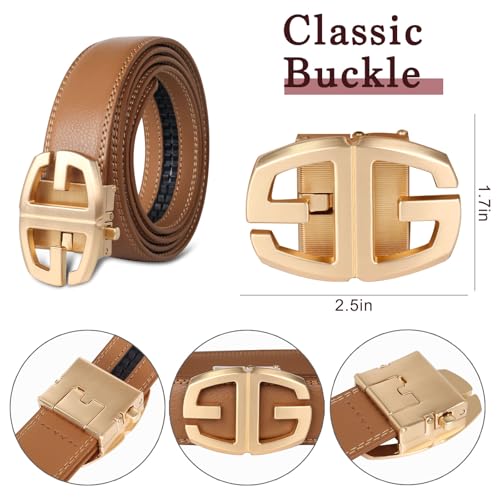 Image of Aurolran Men&Womens Leather Dress Belt Business Automatic Buckle Belt Color-Black Silver Gold