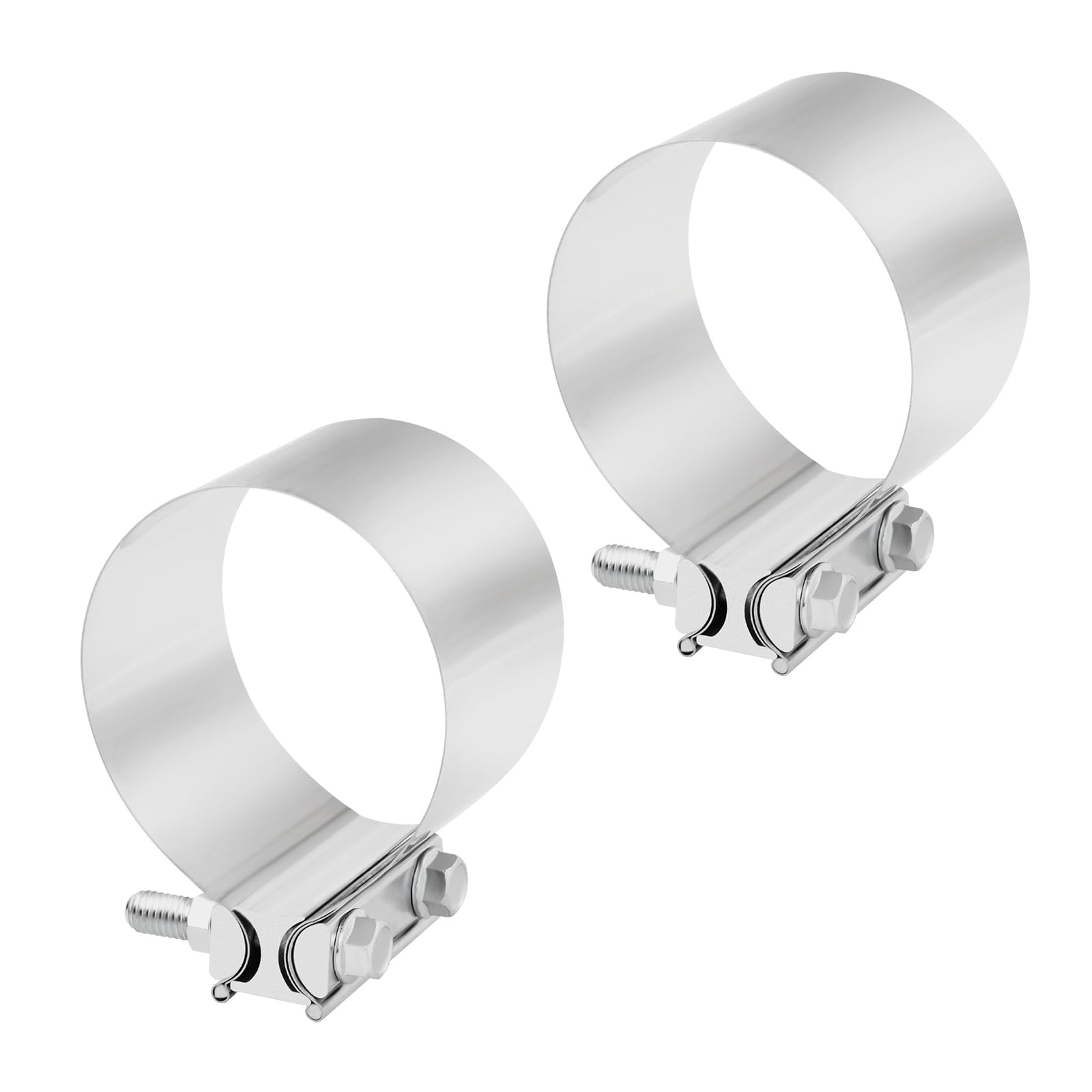 BIGREAT 5-Inch Exhaust Clamp, Butt Joint Seal Band Sleeve Coupler Universal for Exhaust System - 2PCS Polished T304 Stainless Steel