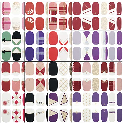 Comdoit 16 Sheets Full Wraps Nail Polish Stickers Glitter Nail Polish Strips Self Adhesive Nail Art Sticker Shine Nails Strips Decals Nail Art Tips Stickers False Nail Design Kit Manicure Decor