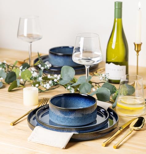 Image of TheTerra Ceramic Dinnerware Sets for 6, 18 Pieces Porcelain Lightweight Plates and Bowls Sets, Scratch Resistant Dish Set, Oven & Microwave & Dishwasher Safe, Starry Blue