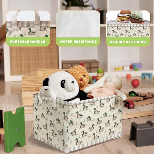 Image of Duck Baby Shower Decorations,Duck Storage Baskets,Mallard Ducks Nursery Decor,Large Square Canvas Laundry Hamper With A Waterproof PE Coating,Foldable Kids Toy Clothes Bins for Bedroom