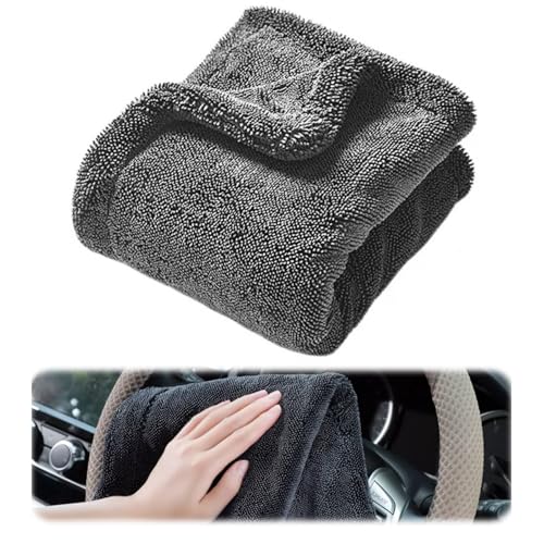 Ziyonix Toalla Microfibra Coche, Engrosamiento de Doble Cara Paño de Secado para Coche, Súper Absorbente Toalla Secado Coche no daña la Pintura y no Dejar Rastro, Gris (50 * 80cm)