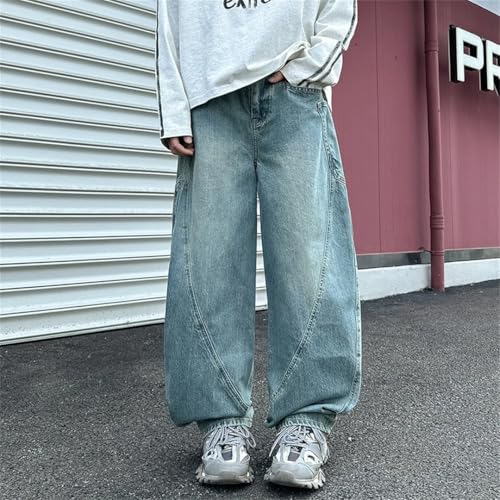 Men Loose Washed Jeans Pocket Trousers Wide Leg Pant Streetwear Drawstring Denim Pants4