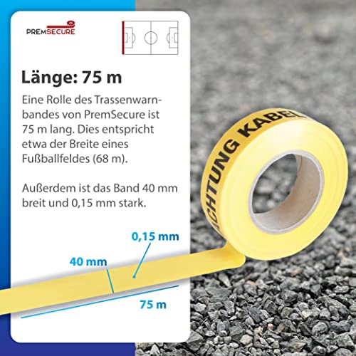 Trassenwarnband Achtung Kabel 75m Trassenband Warnband Trassierband Erdkabel 40mm breit 0,15mm stark schwarz gelb kurz