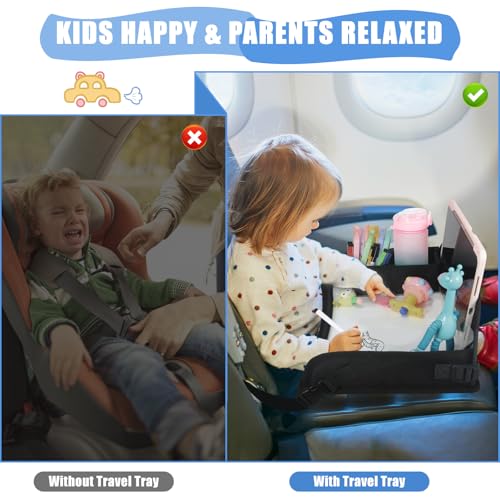 Image of Upgraded Kids Travel Tray for Airplane - Toddler Car Seat Table Tray, Road Trip Essentials for Boys & Girls, Carseat Lap Desk for Kids Road Trip Activities, Black - 2 PCS