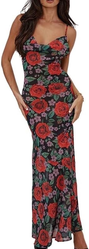 JSEIAJB Fashion V-Neck Elegant Dress Versatile Slim Suspender Dress Comfortable Polyester Mid-Waist Tie-up Dress(Large)