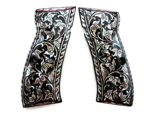 Mother of Pearl Inlay CZ 75b Grips Black Flower