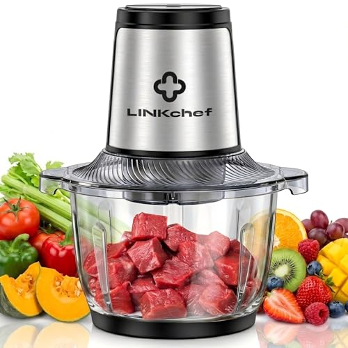 LINKChef Hachoir Électrique 1,5L Bol en Verre, 2 Vitesses, Lames en Acier Inox à 3 Niveaux – Mini Robot de Cuisine pour Viande, Légumes, Noix & Aliments...