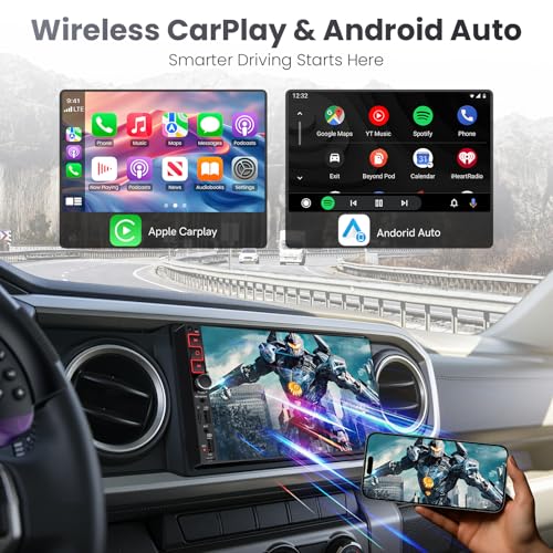 9" Double Din Car Stereo with Wireless Apple CarPlay & Android Auto,QLED IPS Touchscreen Double Din Radio,1080P Backup Camera, Mirror Link, Voice Control, Bluetooth 5.3, GPS, AM/FM, Type-C, EQ, SWC - Image 3