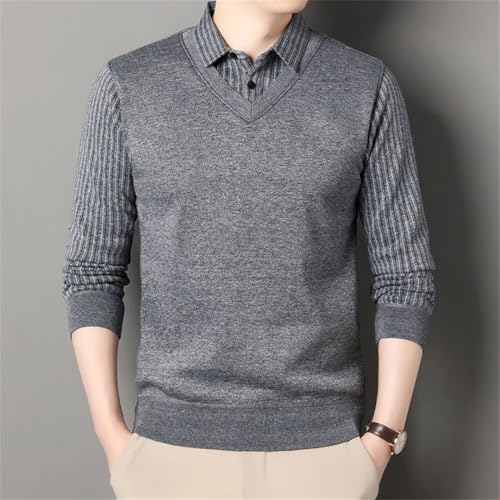 Men's Lined Sweater Polo Collar Pullover Tops Fashion Business Pullovers Korean Slim Fit Thick Clothes3