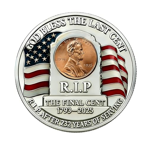 2025 New Final Cent Tribute Coin, Final Cent Tribute Coin The Last Commemorative Penny – 3D Engraved Memorial Coin Honoring 232 Years of U.S. Cent History, Display Keepsake for Coin Collectors (F)