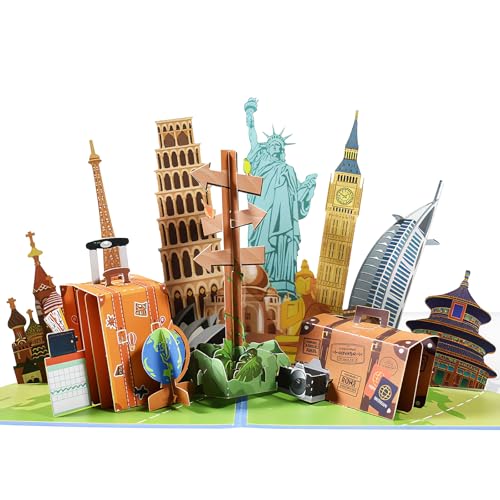 3D Pop-Up Card Travel cartão de vale, cartão 3D presente de aniversário, cupom para bilhetes de avião, para viagens ou como cupom de viagem pela cidade